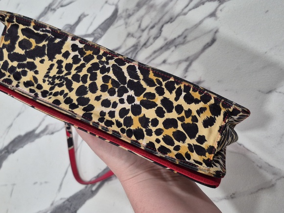 Stuart Weitzman Leopard Mini Bag, Tan & Black Animal Print w Red, Vintage - Picture 8 of 14